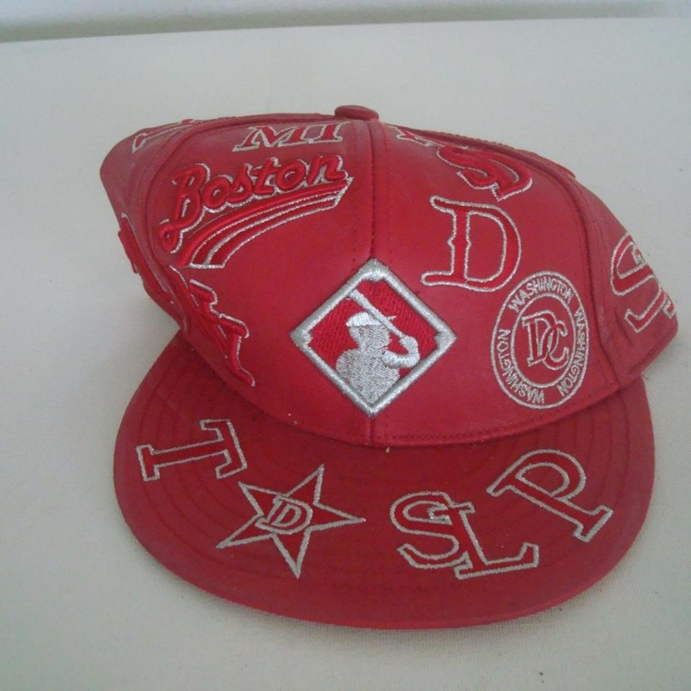 BASEBALL CITIES RED LEATHER XL HAT CAP VINTAGE Y2K 00S Y1